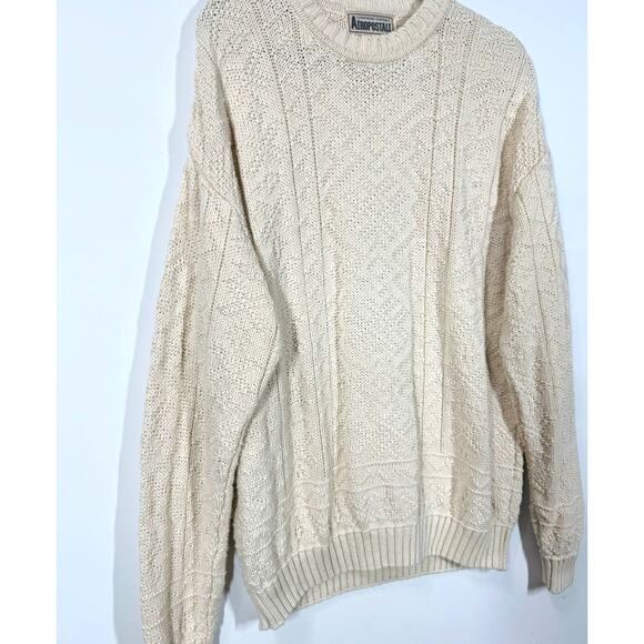 Aeropostale VTG Chunky Knit Sweater Cream Relaxed Casual Preppy Men's Size Large - Picture 3 of 8